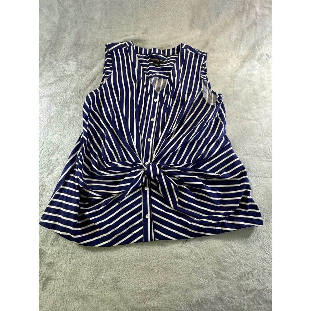 Liz Claiborne blouse Women's XL Blue & White Striped Sleeveless Button Up top